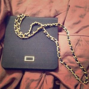 Navy Chain Strapped Shoulder Satchel