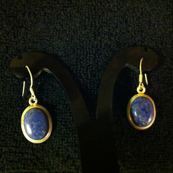 925 Sterling Silver earrings with Lapis stone - Picture 3 of 4