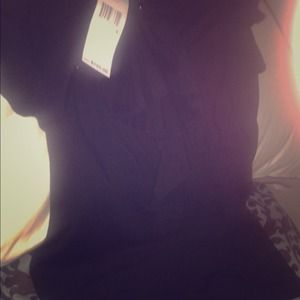 DKNY Never Worn V- Neck Black Ruffled Blouse Small