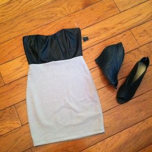 Black-pale pink leather strapless dress 🎀