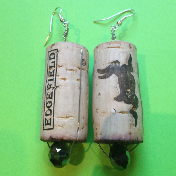 Jewelry - Wine Cork Earrings with Purple Beads.
