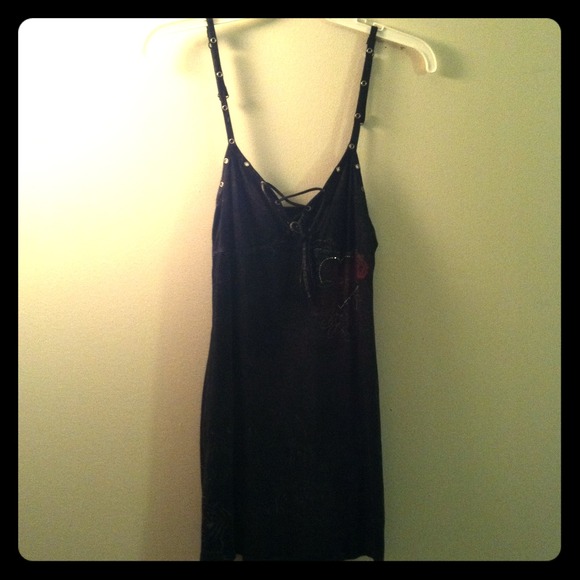 Dark Gray Printed Spaghetti Strap Tunic