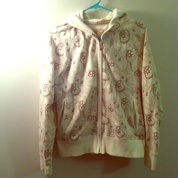 Beige & Ivory Print Zip Up Hoodie