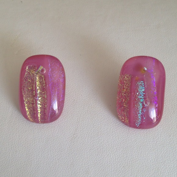 Fused dichroic glass earrings pink S/S - Picture 4 of 4