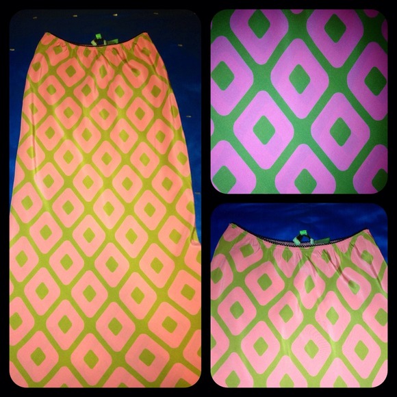 Light Pink & Green Silk Skirt. Never Worn.
