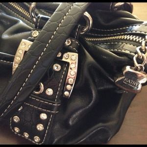 Studded black leather Kathy Van Zeeland handbag!