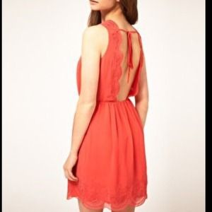 ASOS Scalloped Backless Skater Dress in Coral