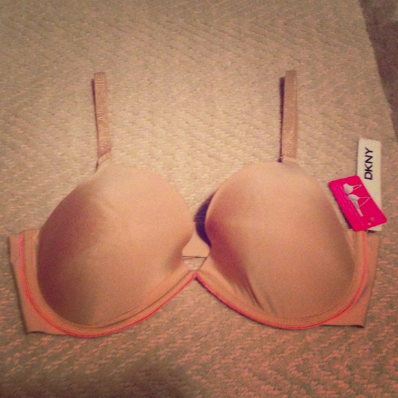 New DKNY BRA 36DD Push Up Tan & Pink Donna Karen