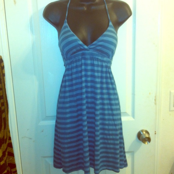 Blue stripe halter top summer dress