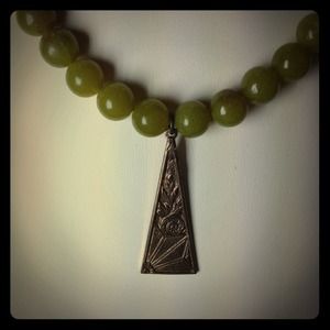 Vintage style brass and jade necklace