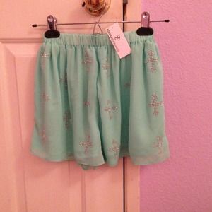 Foreign Exchange Mint Cross Chiffon Shorts