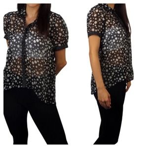 Black and white chiffon polka dot top