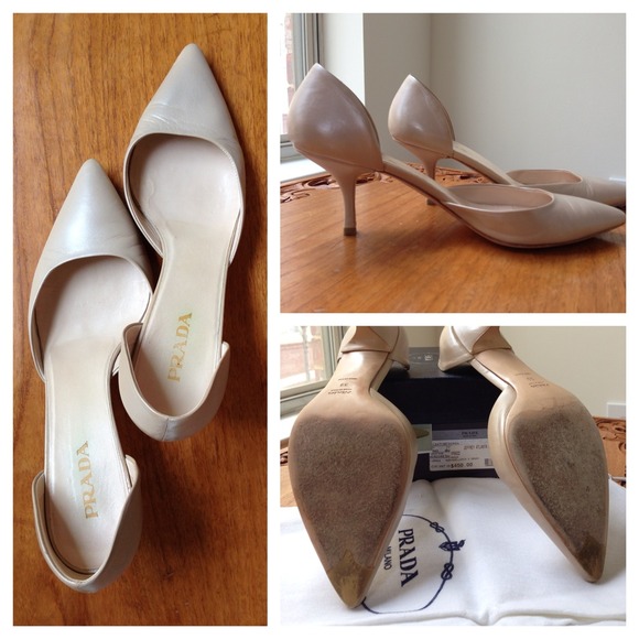 Prada pale beige pearl slip on pumps, size 39