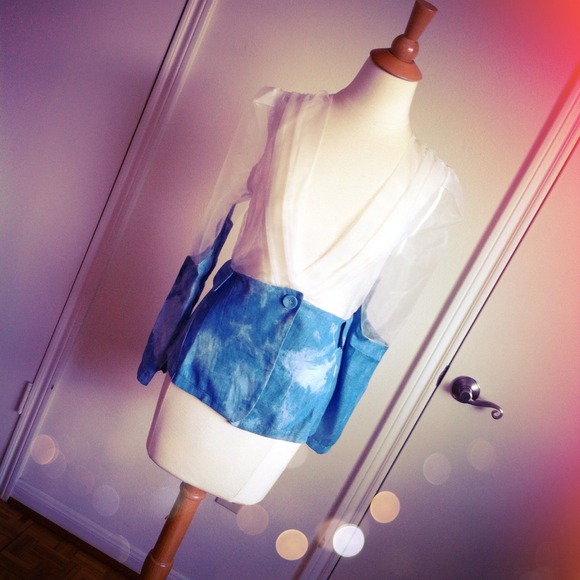 Jackets & Blazers - SALE White & Bleached Denim Print Sheer Blazer