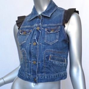 sold @niahkai Juicy Jean Vest with Leather Sleeves