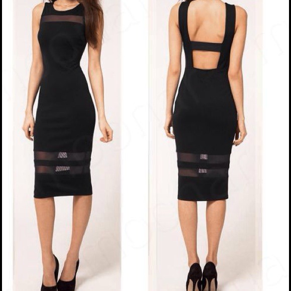 New Black Mesh Transparent Knee-length dress