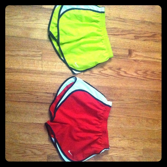 Red and neon green Nike shorts!!