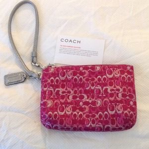 Coach Pink/metallic silver wristlet