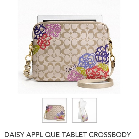 daisy  appliqué tablet cross body by coach