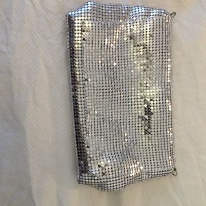 silver metal metallic small clutch