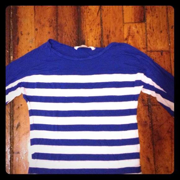 Blue and white striped silky sailor shirt