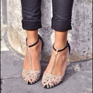 Brand New Zara's Embellished T strap Flats $100