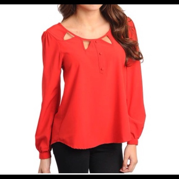 🎈red cut out neckline with lace back top