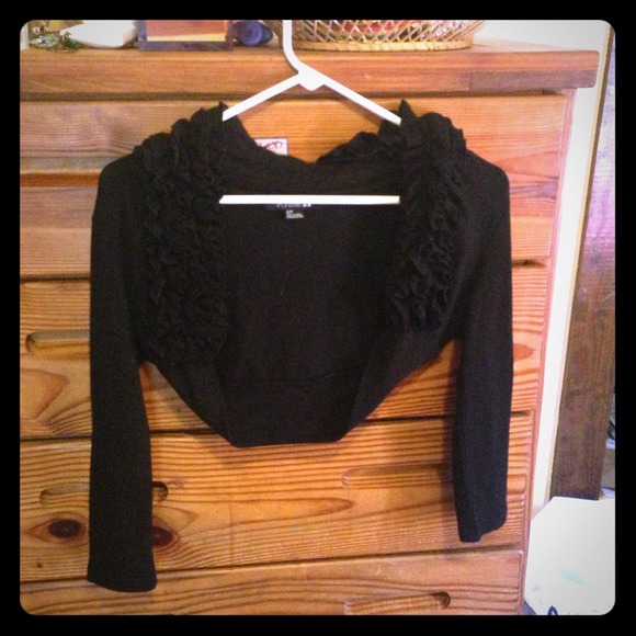 Black ruffled cover up sweater size small