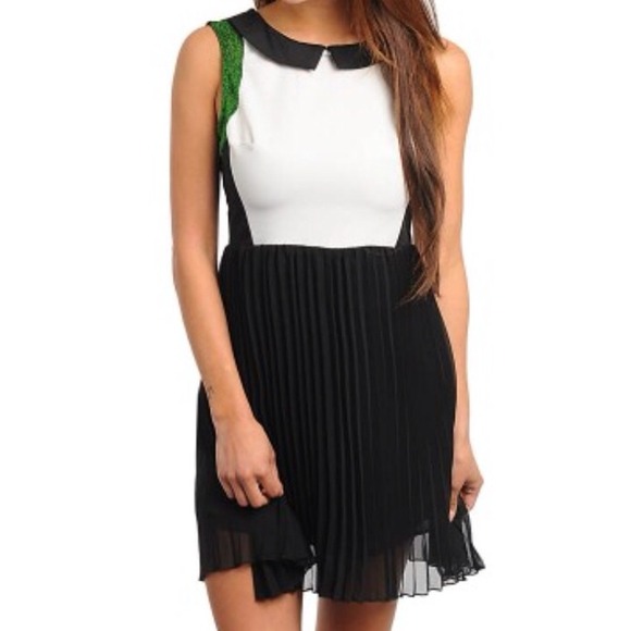 🎈Black white green Peter Pan collar dress