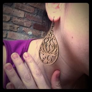 Art nouveau style carved wood earrings