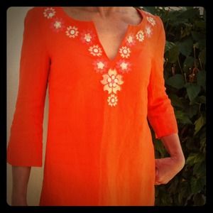 J Crew bright orange embellished tunic.