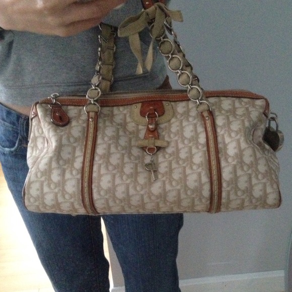 Christian Dior white beige logo canvas leather bag - Picture 4 of 4