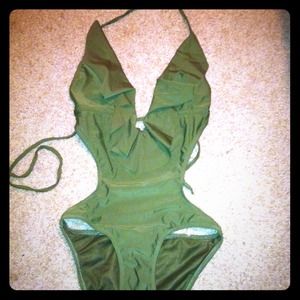 Dark green one piece sexy swimsuit