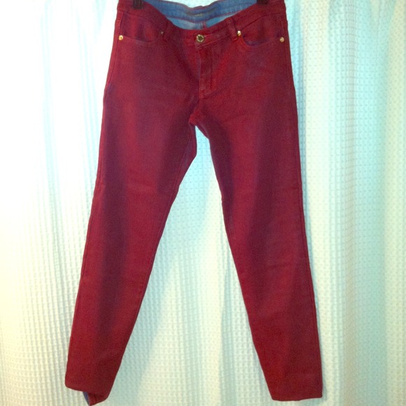 Michael Kors red painted skinny jeans