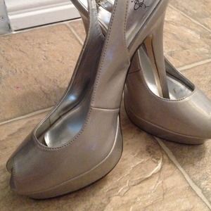 Silver peep toe heels