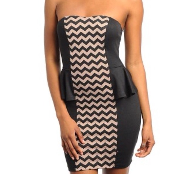 ▫Black Taupe chevron print peplum dress