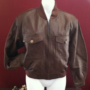 Chocolate leather bomber