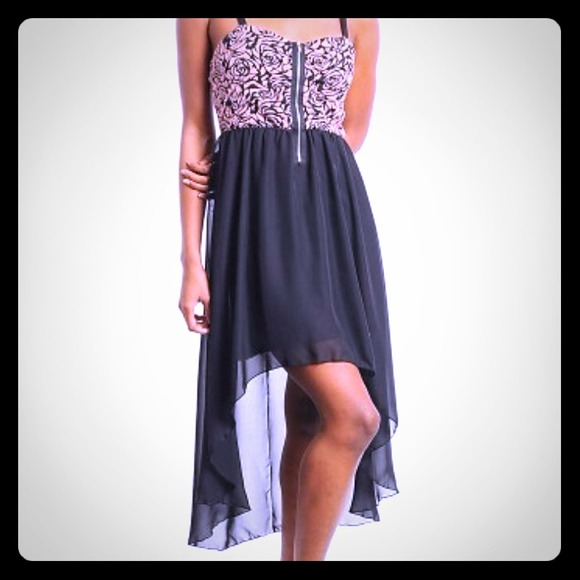 ⭐black dusty pink chiffon dress