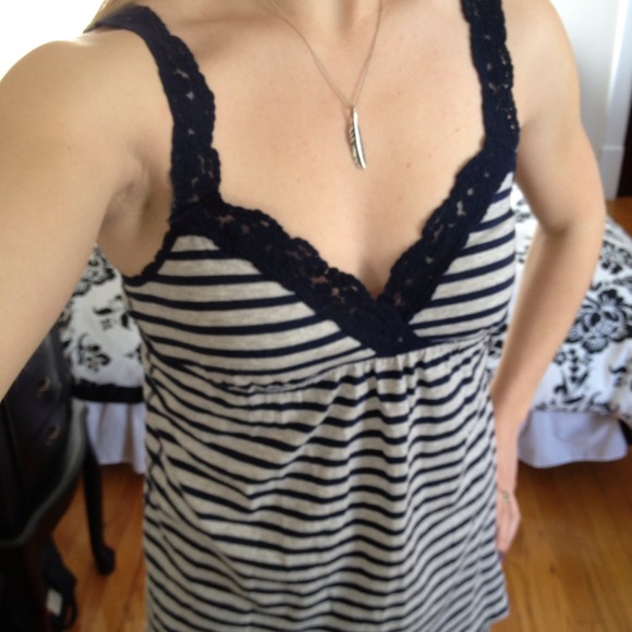 SOLD Striped Lace Navy and Grey Tank Top