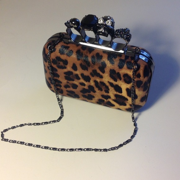 Cheetah print knuckle ring statement clutch