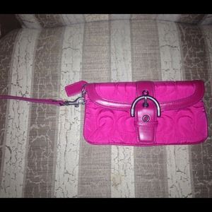 Authentic pink nylon Coach wristlet. No trades.