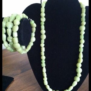 Stone beaded necklace and wrap bracelet.