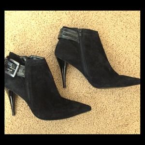 Black suede high heel booties size 8