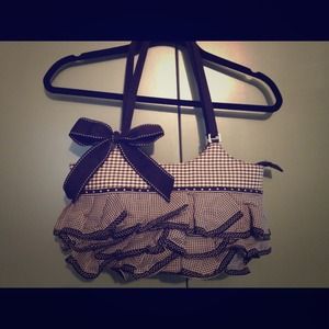 Ruffled b&w gingham check purse.