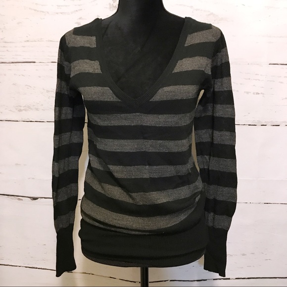 Tops - Black/Gray Striped Knit Sweater Top