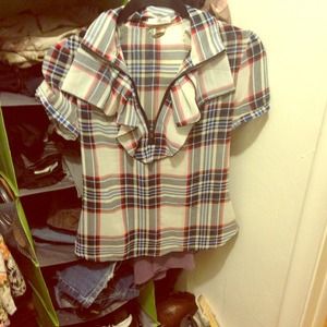 Plaid short sleeve blouse