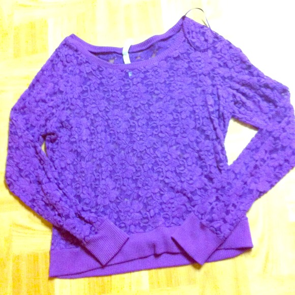 Plum velvet soft lace sweater top