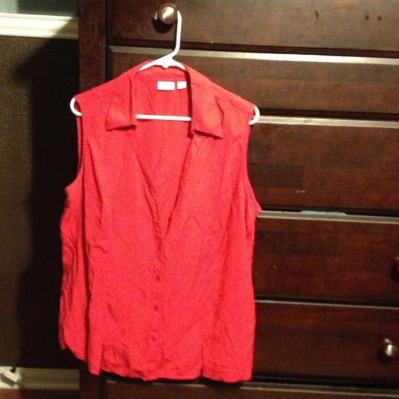 Red button up blouse