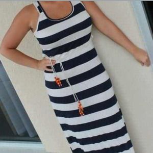 Navy striped maxi dress with belt