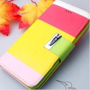 Pink Candy Colors Stand Flip Wallet iphone 5 Case